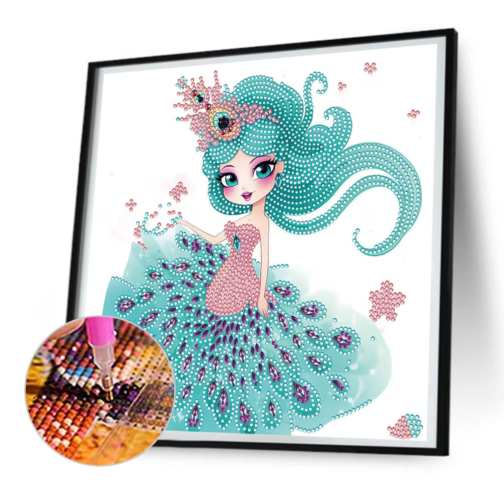 Dancing Peacock Girl - Special Shaped Drill Diamond Painting 30*30CM