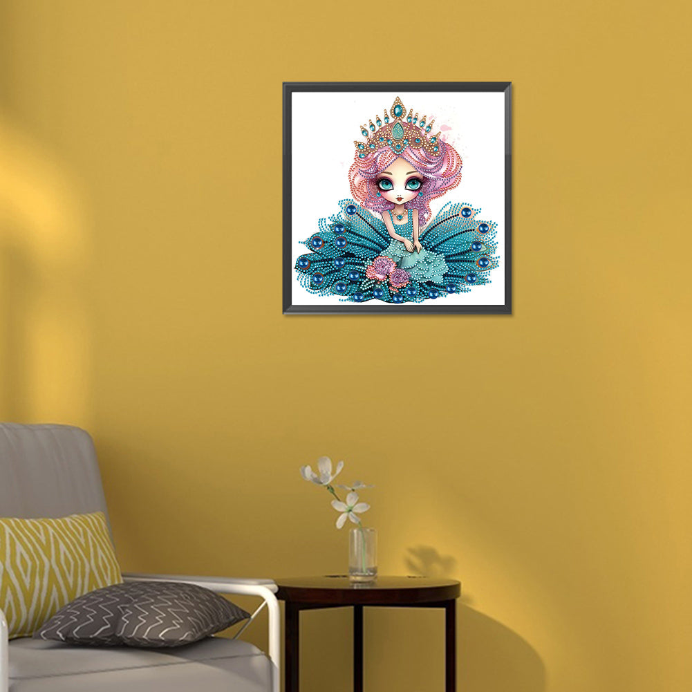 Sitting Peacock Girl - Special Shaped Drill Diamond Painting 30*30CM