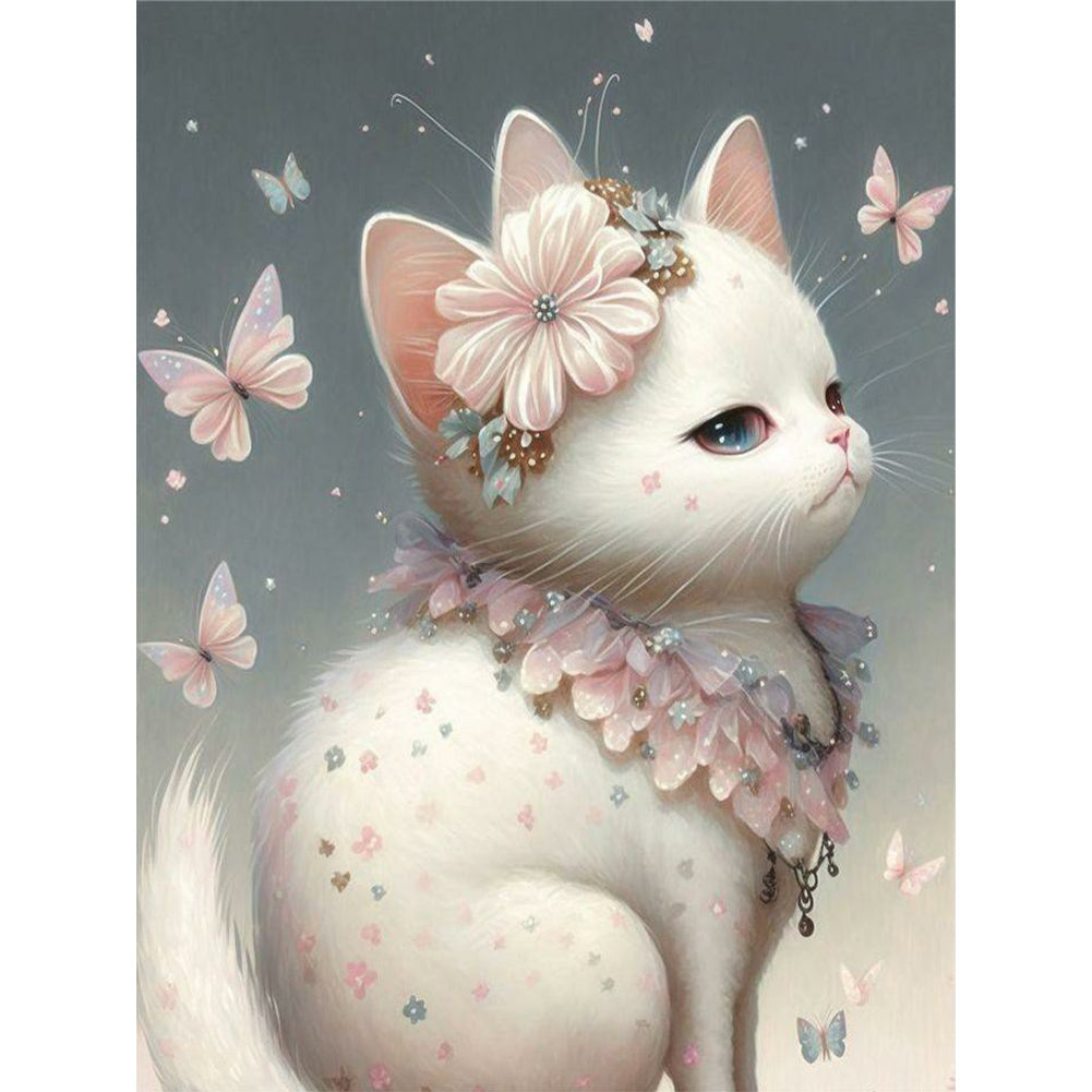 Pink Cat - Full Round Drill Diamond Painting 30*40CM