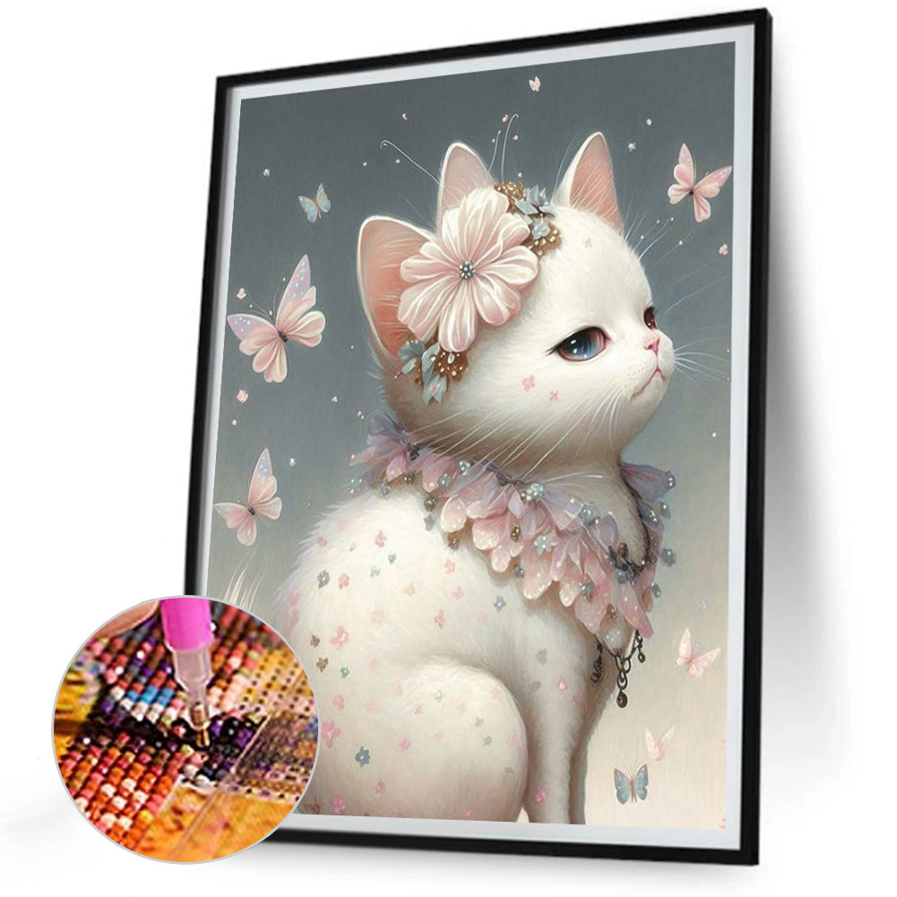 Pink Cat - Full Round Drill Diamond Painting 30*40CM