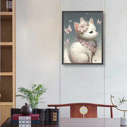 Pink Cat - Full Round Drill Diamond Painting 30*40CM