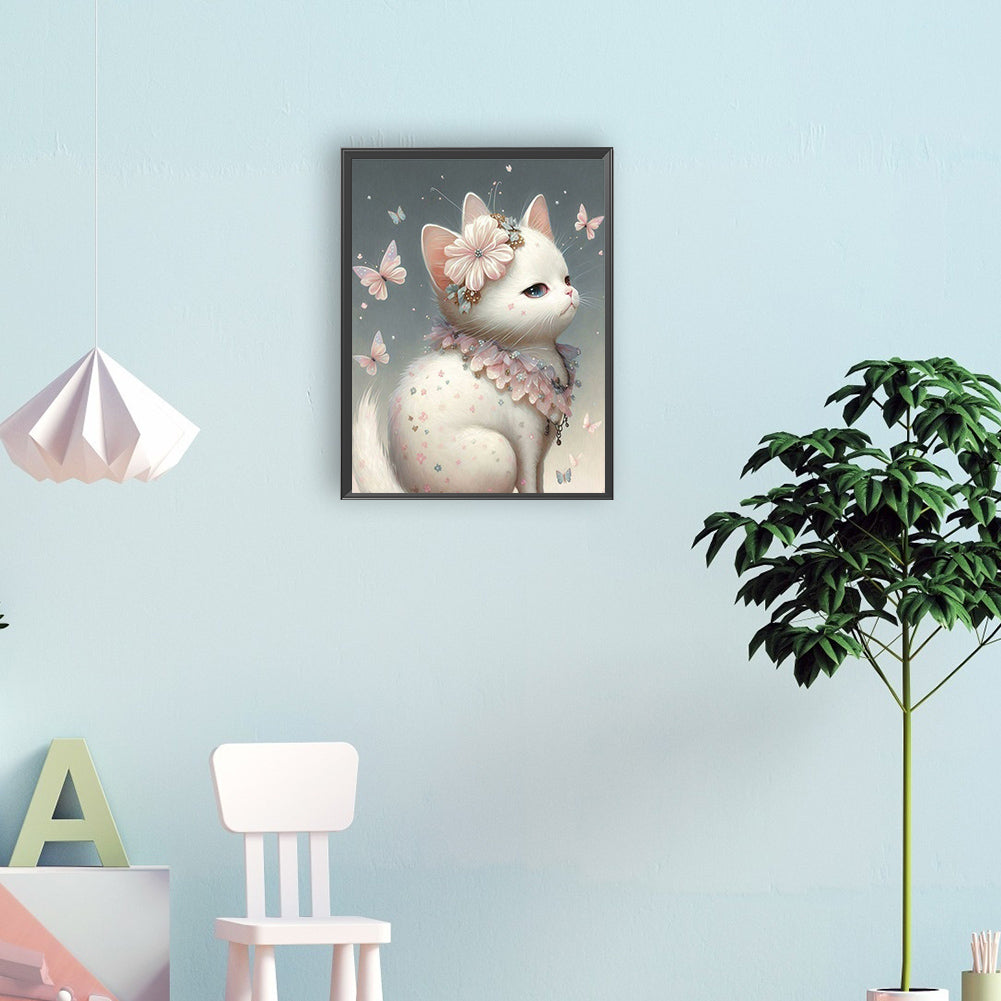 Pink Cat - Full Round Drill Diamond Painting 30*40CM