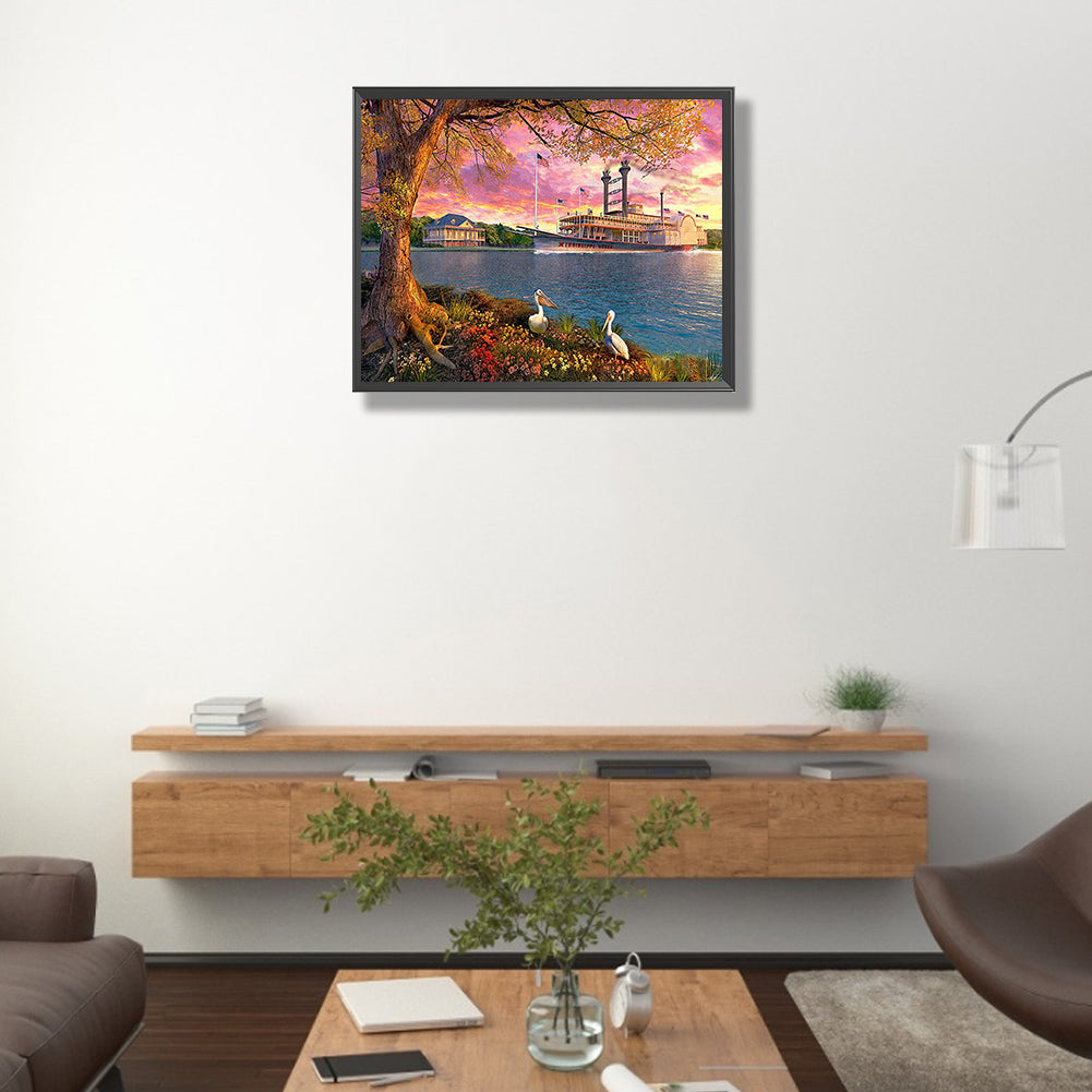 Docked Cruise Ship - Full Round Drill Diamond Painting 50*40CM