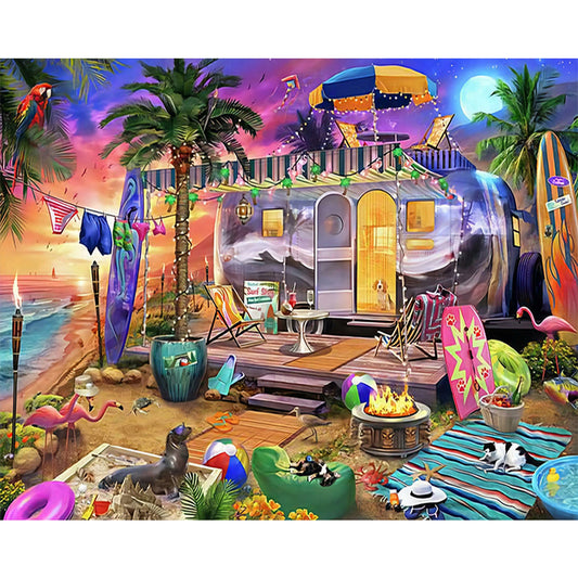Beach Camping - Full Round Drill Diamond Painting 50*40CM