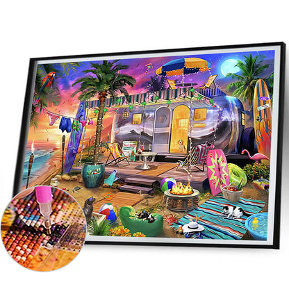 Beach Camping - Full Round Drill Diamond Painting 50*40CM