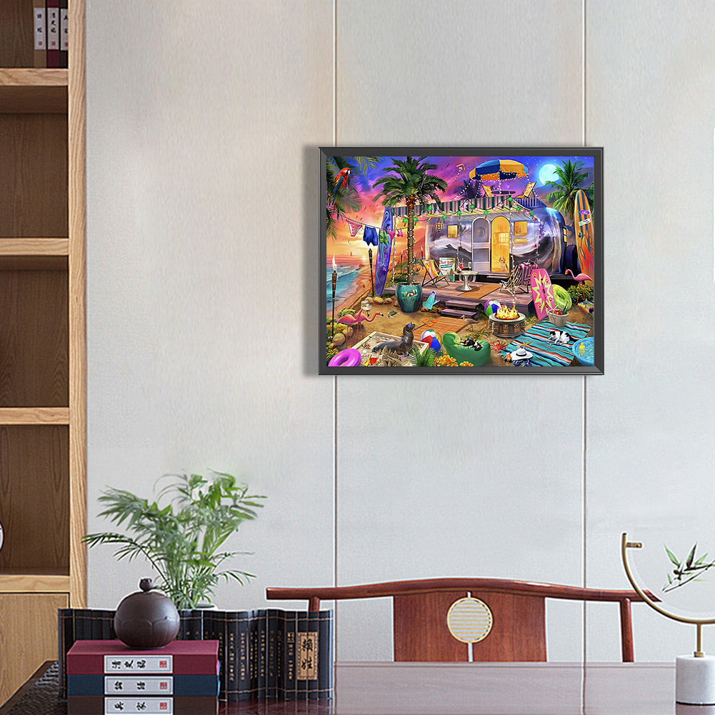 Beach Camping - Full Round Drill Diamond Painting 50*40CM