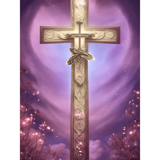 Pink Purple Skyline Cross Faith - Full Round Drill Diamond Painting 30*40CM
