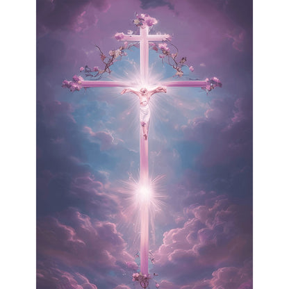 Pink Purple Skyline Cross Faith - Full Round Drill Diamond Painting 30*40CM