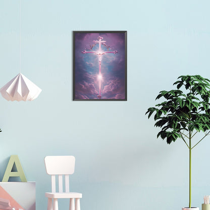 Pink Purple Skyline Cross Faith - Full Round Drill Diamond Painting 30*40CM