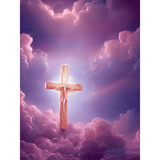 Pink Purple Skyline Cross Faith - Full Round Drill Diamond Painting 30*40CM