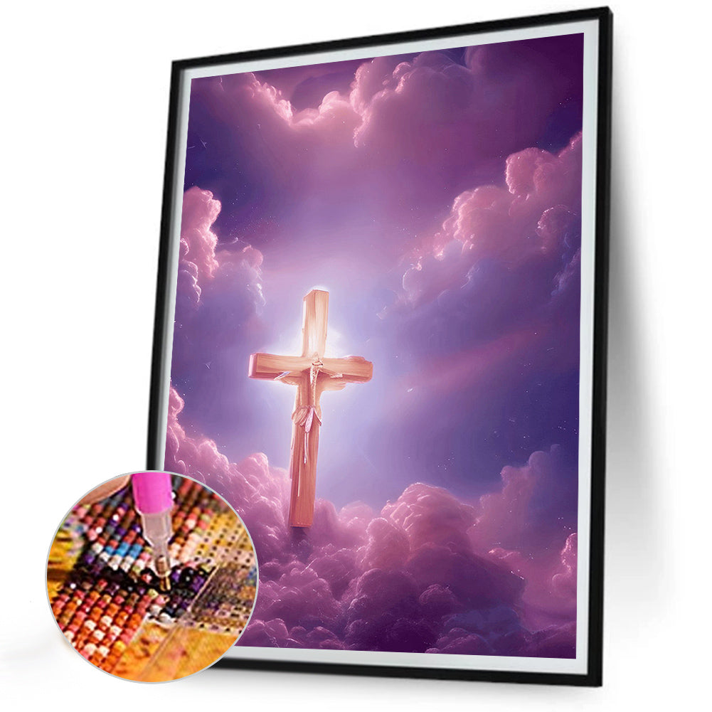 Pink Purple Skyline Cross Faith - Full Round Drill Diamond Painting 30*40CM