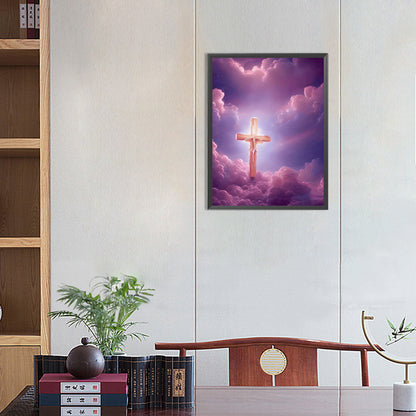 Pink Purple Skyline Cross Faith - Full Round Drill Diamond Painting 30*40CM