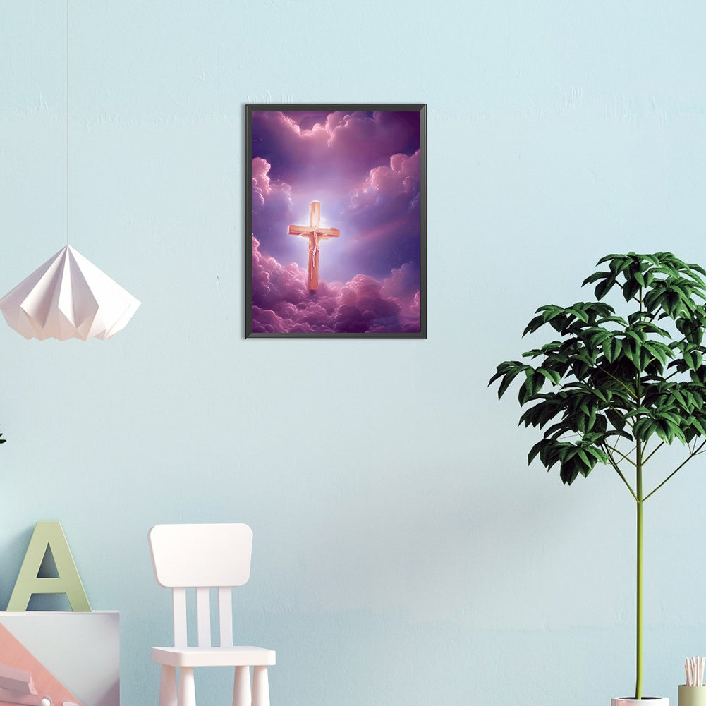 Pink Purple Skyline Cross Faith - Full Round Drill Diamond Painting 30*40CM