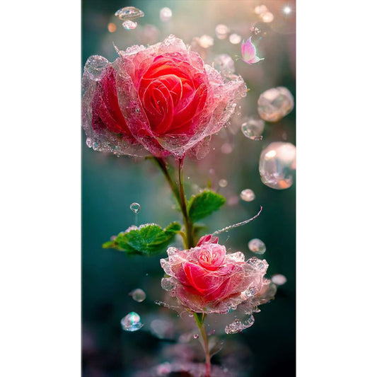 Water Drop Rose Flower - Full Square Drill Diamond Painting 40*70CM