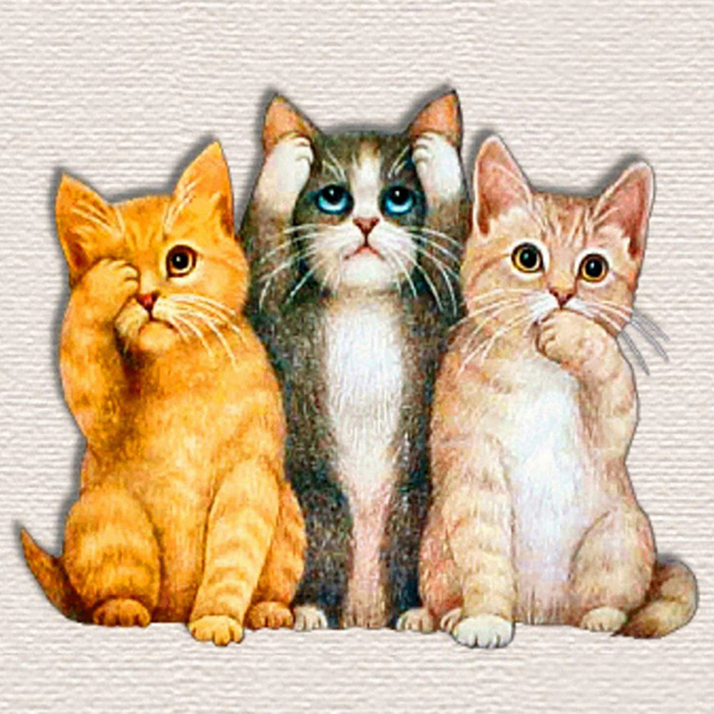 Cat Family - Full Round Drill Diamond Painting 35*35CM