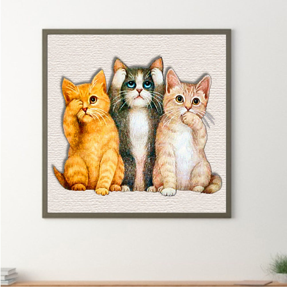 Cat Family - Full Round Drill Diamond Painting 35*35CM