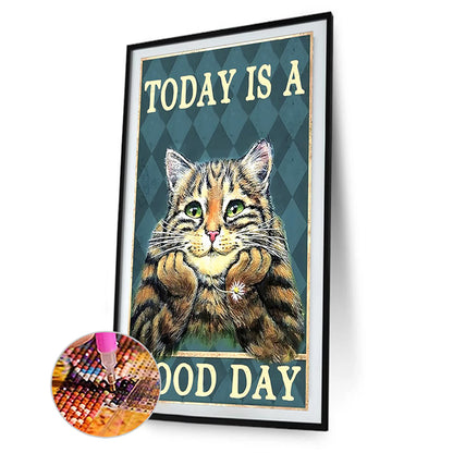 Cat Calligraphy Good Day - Full Round Drill Diamond Painting 30*45CM