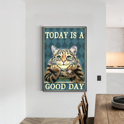 Cat Calligraphy Good Day - Full Round Drill Diamond Painting 30*45CM