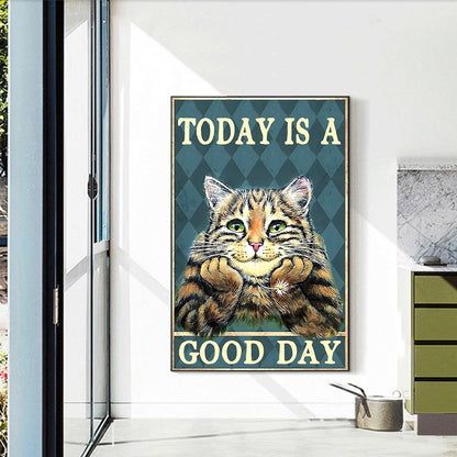 Cat Calligraphy Good Day - Full Round Drill Diamond Painting 30*45CM