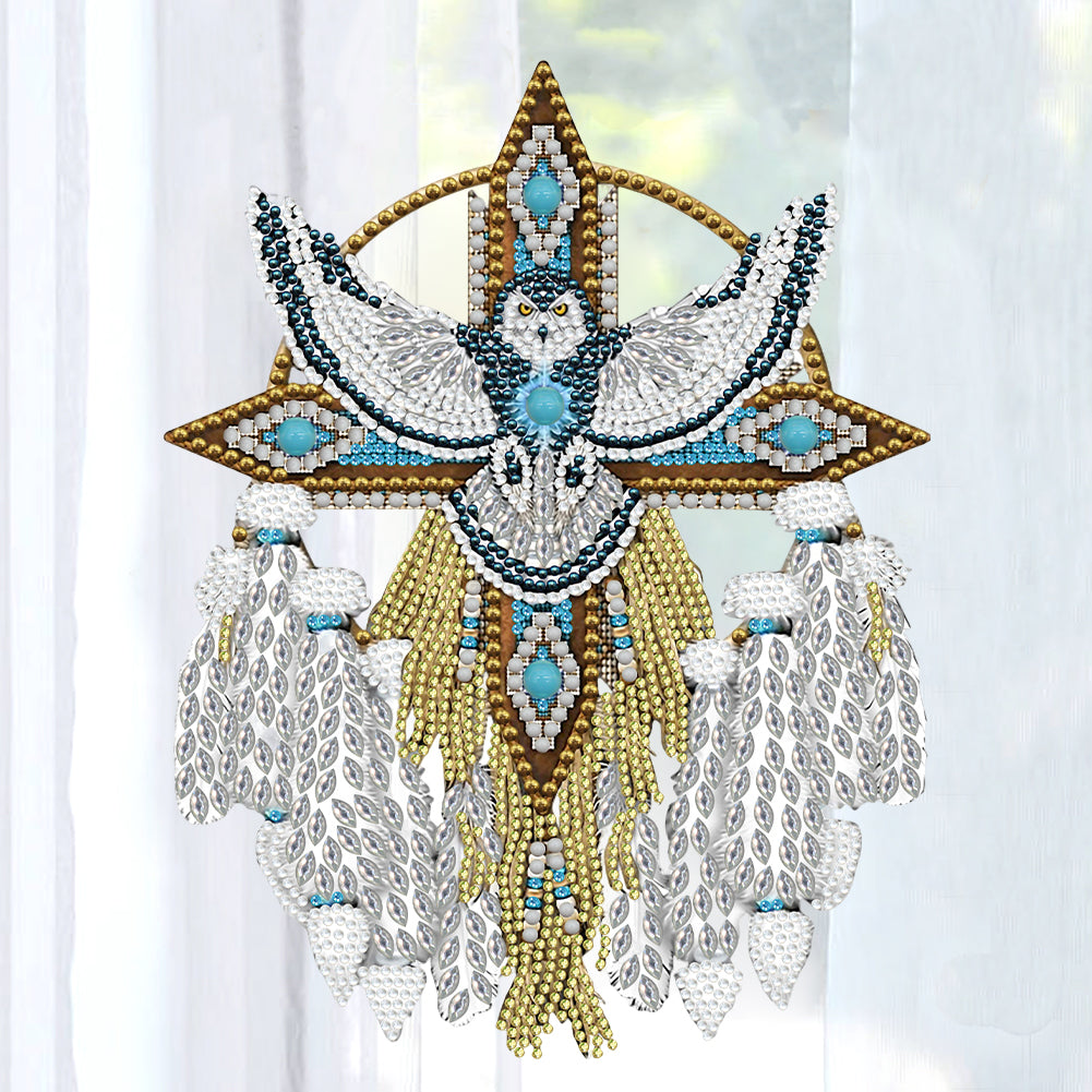 DIY Crystal Diamond Pendant Wooden Dreamcatcher Arts Craft Eagle for Home Garden