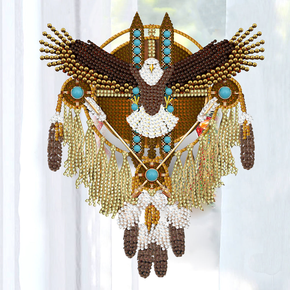 DIY Crystal Diamond Pendant Wooden Dreamcatcher Arts Craft Eagle for Home Garden