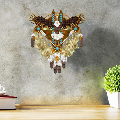 DIY Crystal Diamond Pendant Wooden Dreamcatcher Arts Craft Eagle for Home Garden