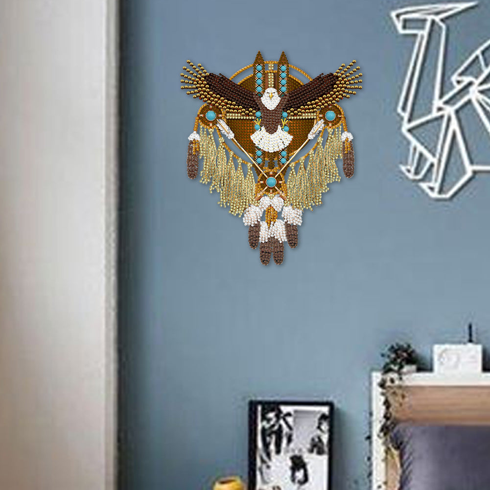 DIY Crystal Diamond Pendant Wooden Dreamcatcher Arts Craft Eagle for Home Garden