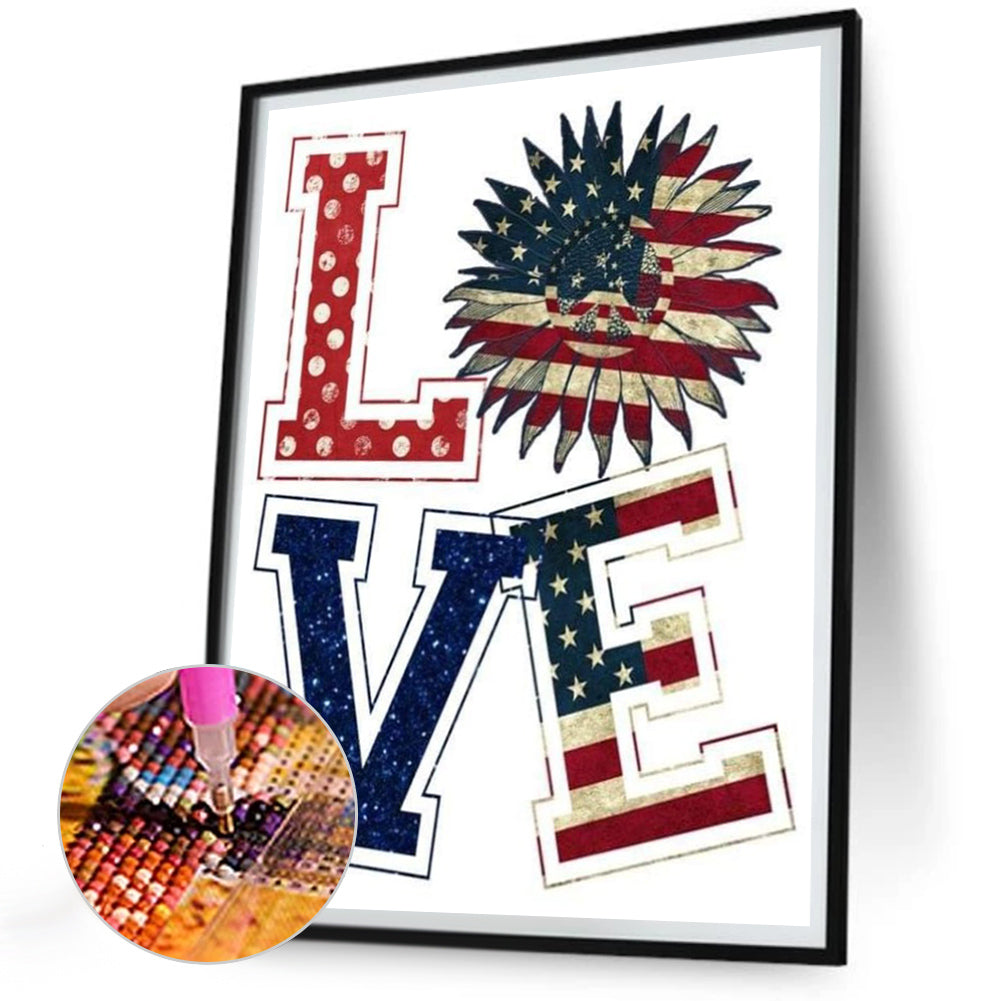 Flag Letter Love - Full Round Drill Diamond Painting 30*40CM