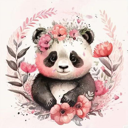 Panda In Pink Flower - Full Round Drill Diamond Painting 30*30CM