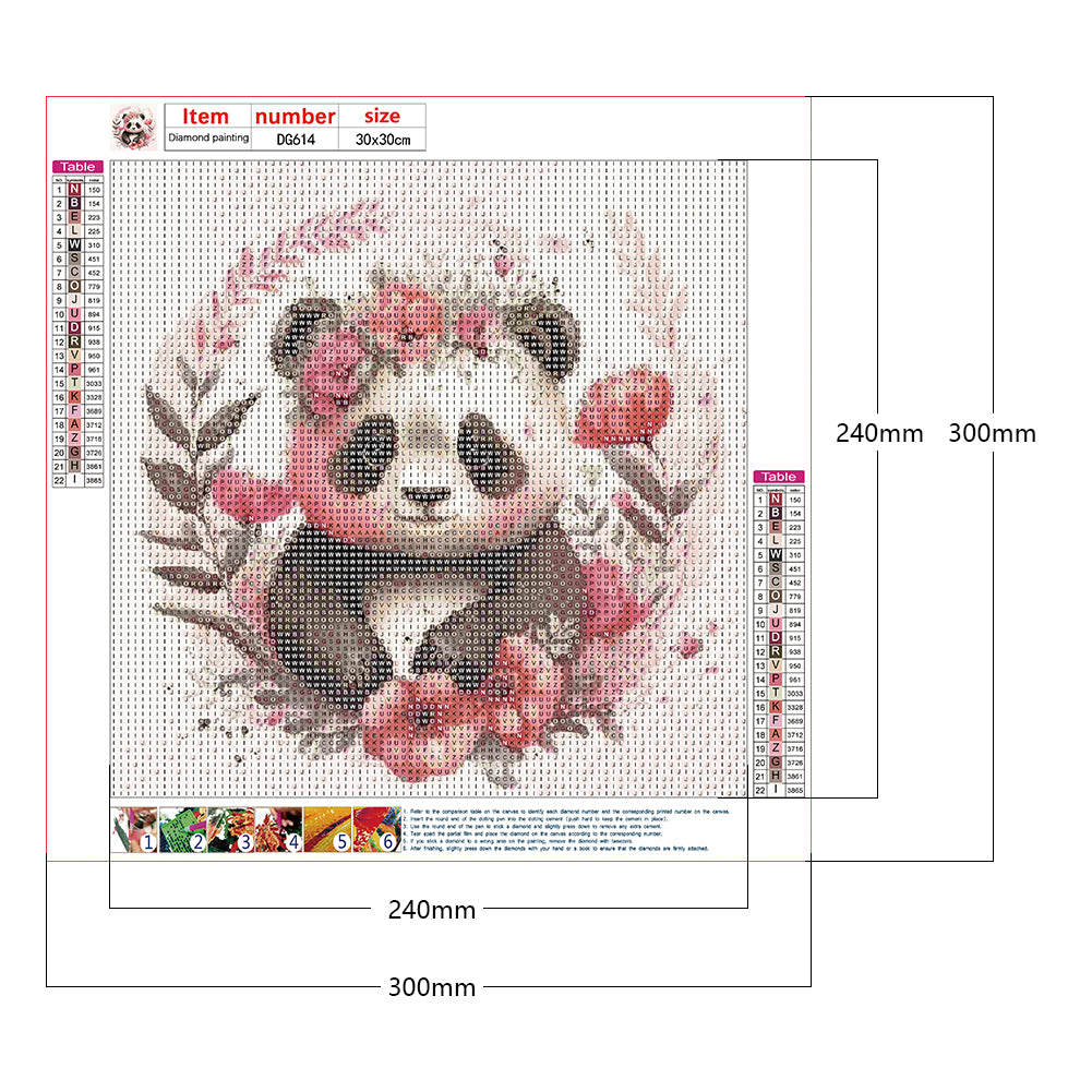 Panda In Pink Flower - Full Round Drill Diamond Painting 30*30CM