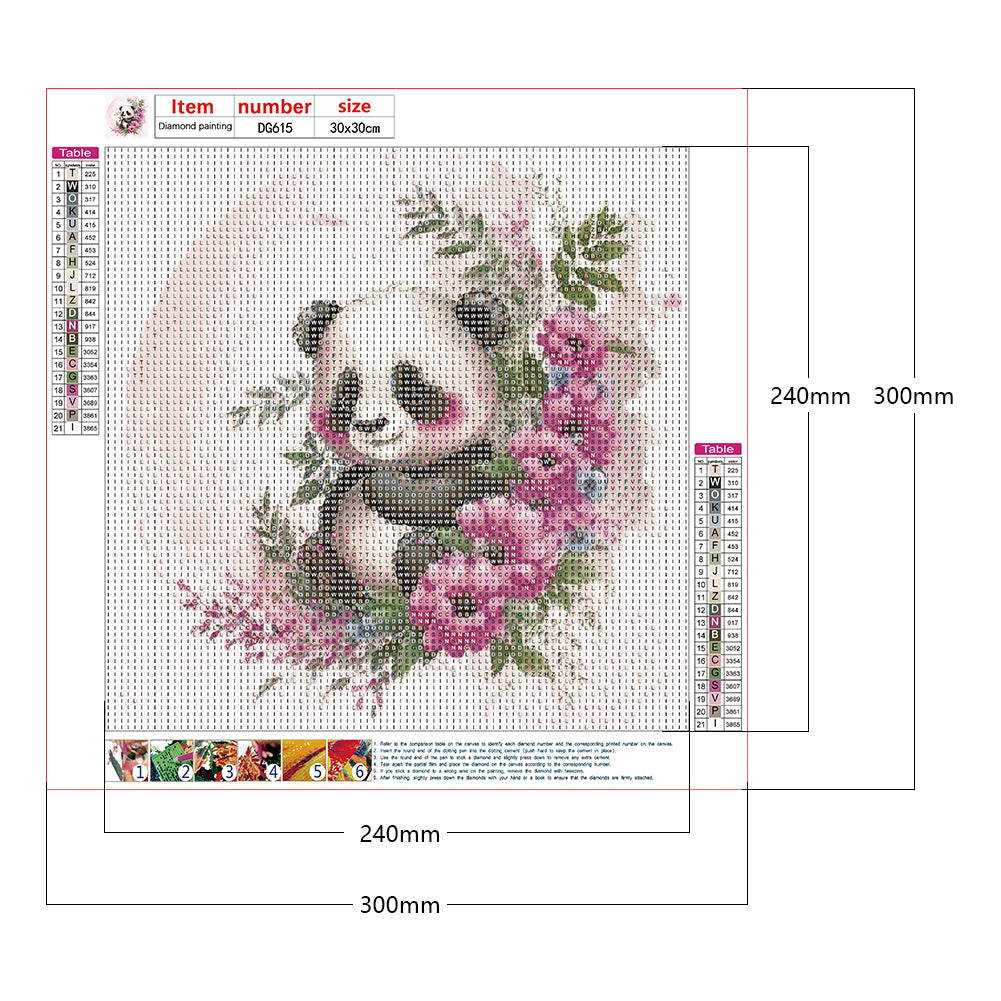 Panda Lying On Pink Flower - Full Round Drill Diamond Painting 30*30CM