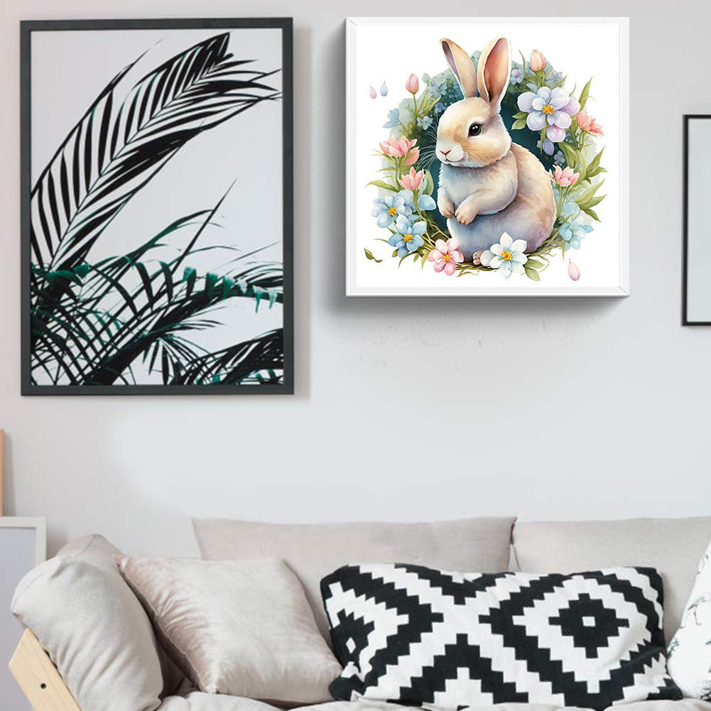 Bunny In The Flowers - Full Round Drill Diamond Painting 30*30CM