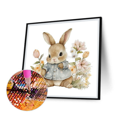 Rabbit Sitting In The Grass - Full Round Drill Diamond Painting 30*30CM