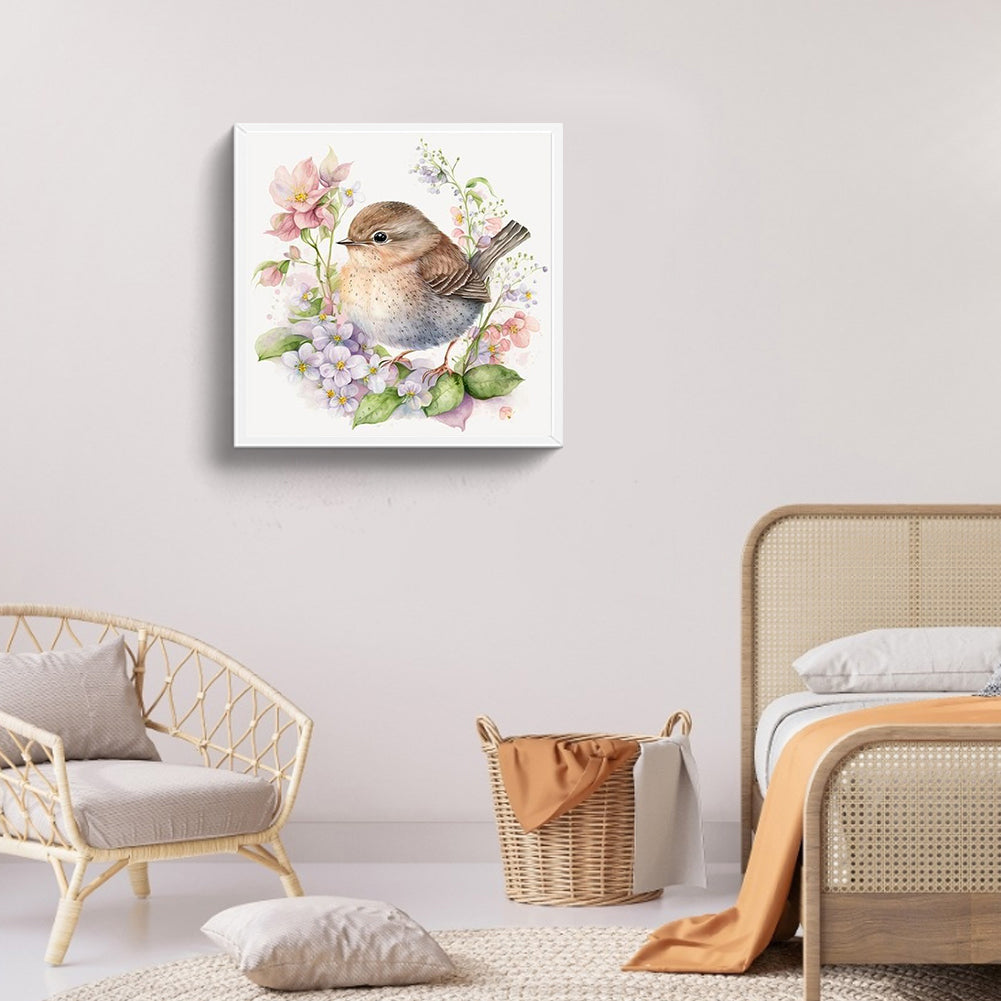 Flower Sparrow - Full Round Drill Diamond Painting 30*30CM