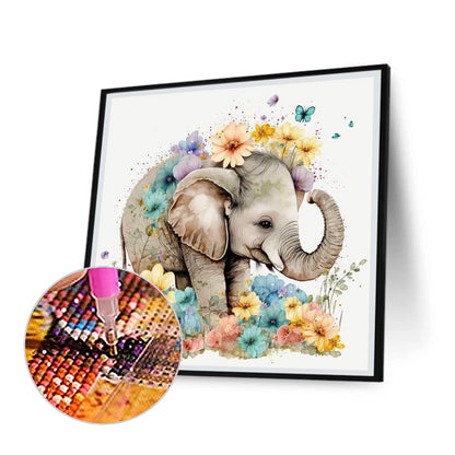 Elephant In The Flowers - Full Round Drill Diamond Painting 30*30CM