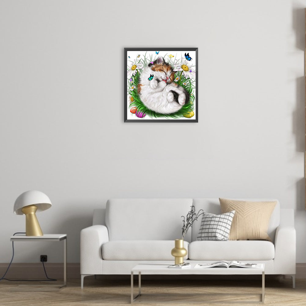 Sleeping Cat - Full Round Drill Diamond Painting 30*30CM