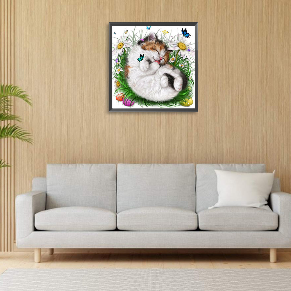 Sleeping Cat - Full Round Drill Diamond Painting 30*30CM