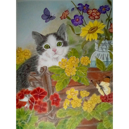 Cat Playing - Full Round Drill Diamond Painting 30*40CM