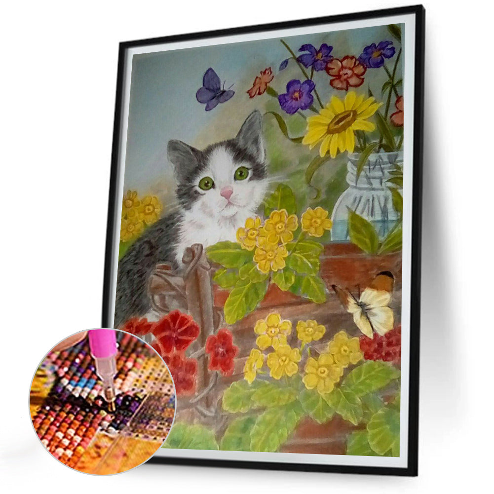 Cat Playing - Full Round Drill Diamond Painting 30*40CM