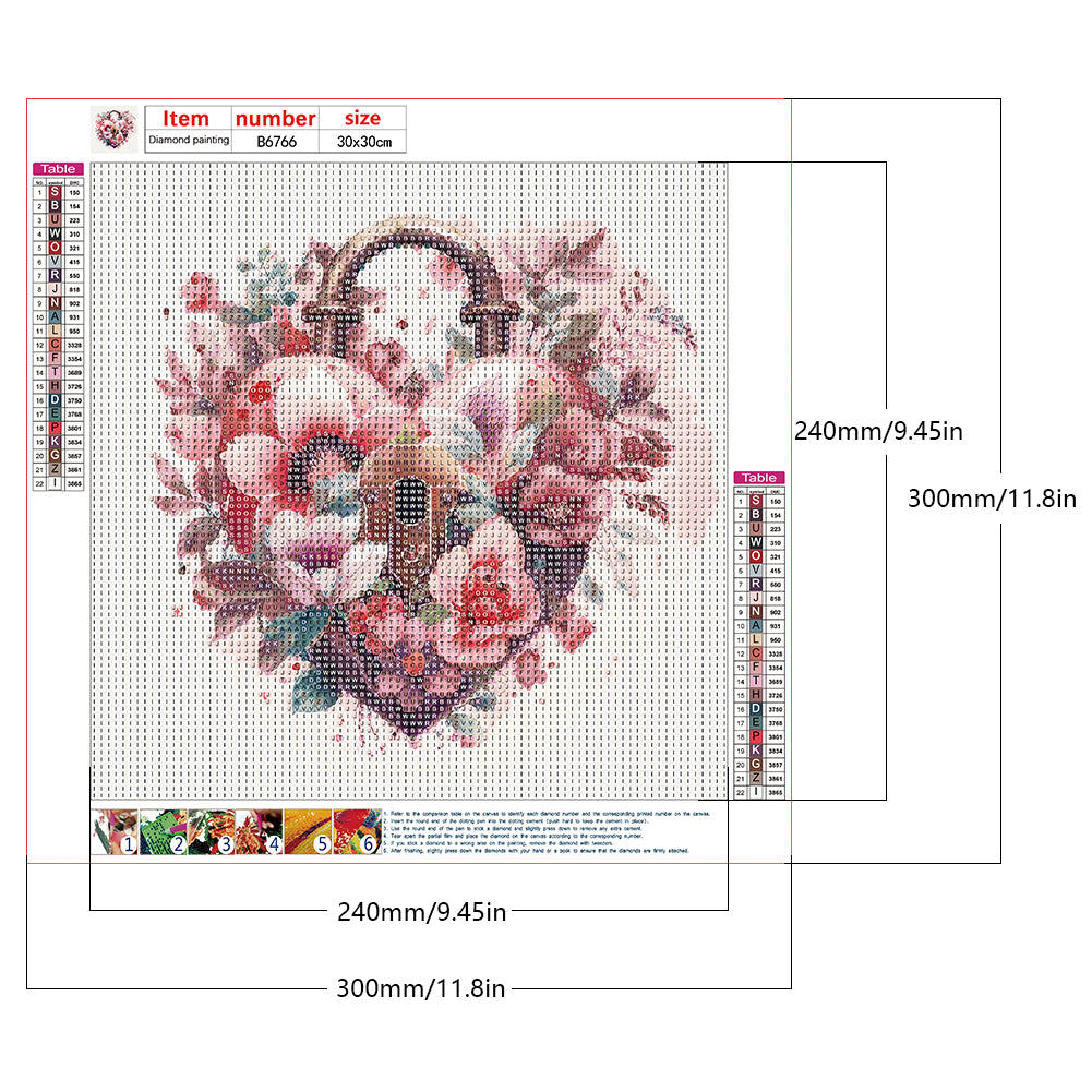 Flower Love Lock - Full Round Drill Diamond Painting 30*30CM