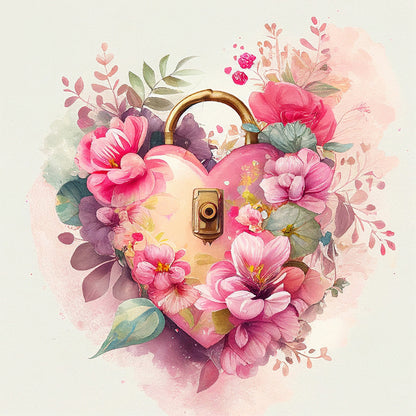 Flower Love Lock - Full Round Drill Diamond Painting 30*30CM