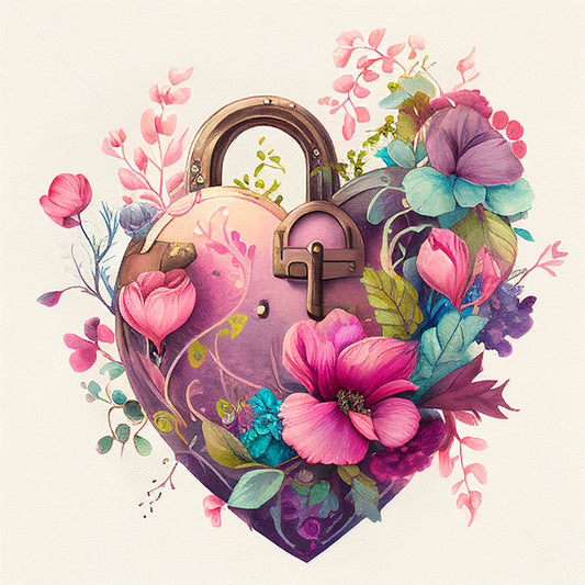 Flower Love Lock - Full Round Drill Diamond Painting 30*30CM