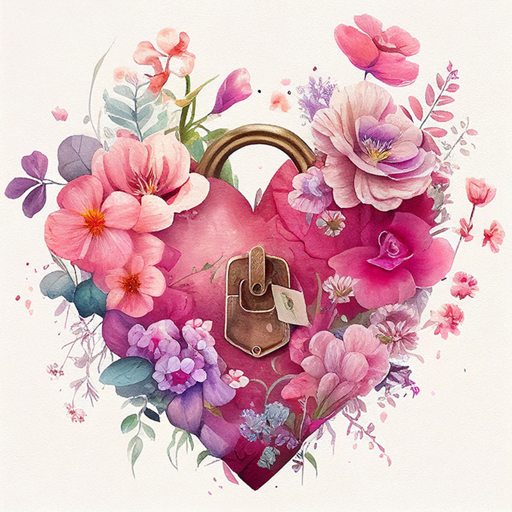 Flower Love Lock - Full Round Drill Diamond Painting 30*30CM