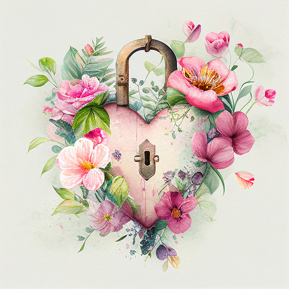 Flower Love Lock - Full Round Drill Diamond Painting 30*30CM