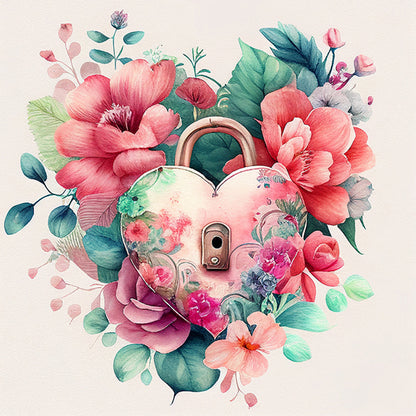 Flower Love Lock - Full Round Drill Diamond Painting 30*30CM