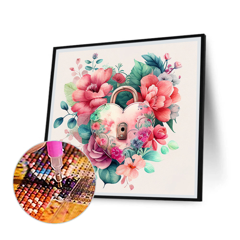 Flower Love Lock - Full Round Drill Diamond Painting 30*30CM