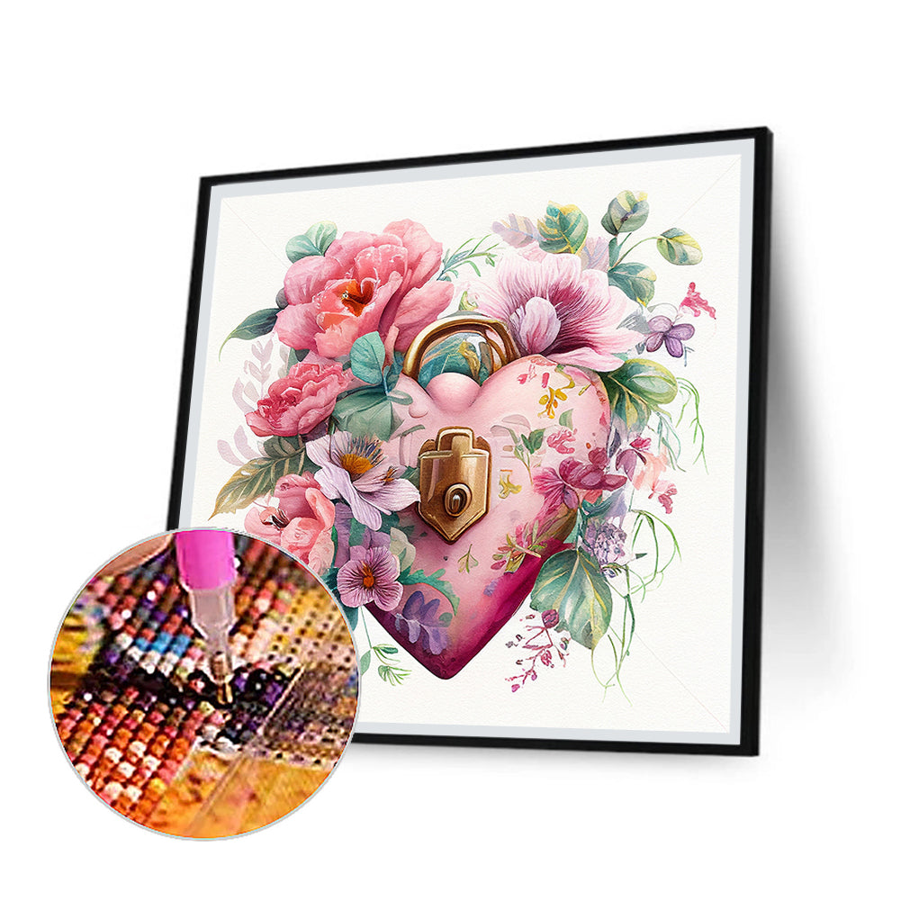 Flower Love Lock - Full Round Drill Diamond Painting 30*30CM