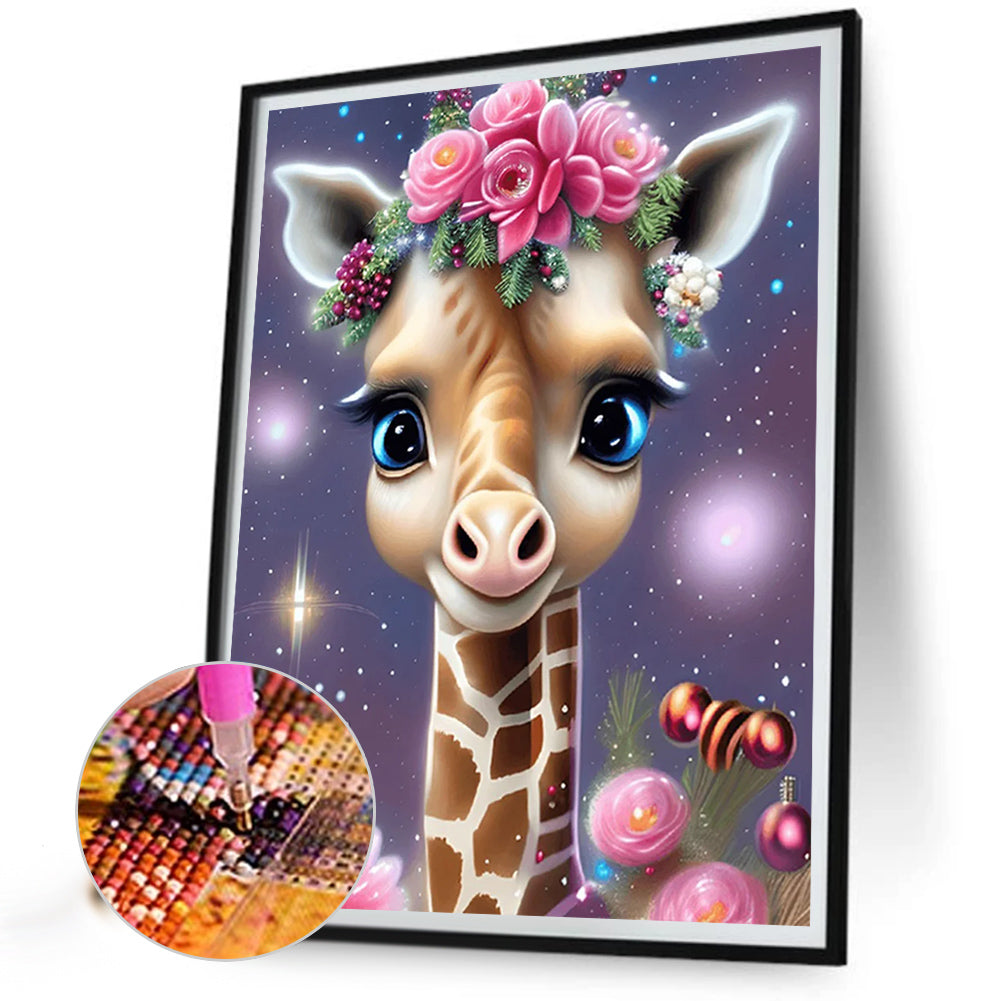 Giraffe Wearing Flowers - Full Square Drill Diamond Painting 30*40CM