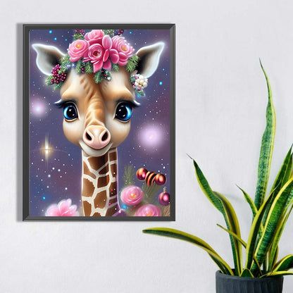 Giraffe Wearing Flowers - Full Square Drill Diamond Painting 30*40CM