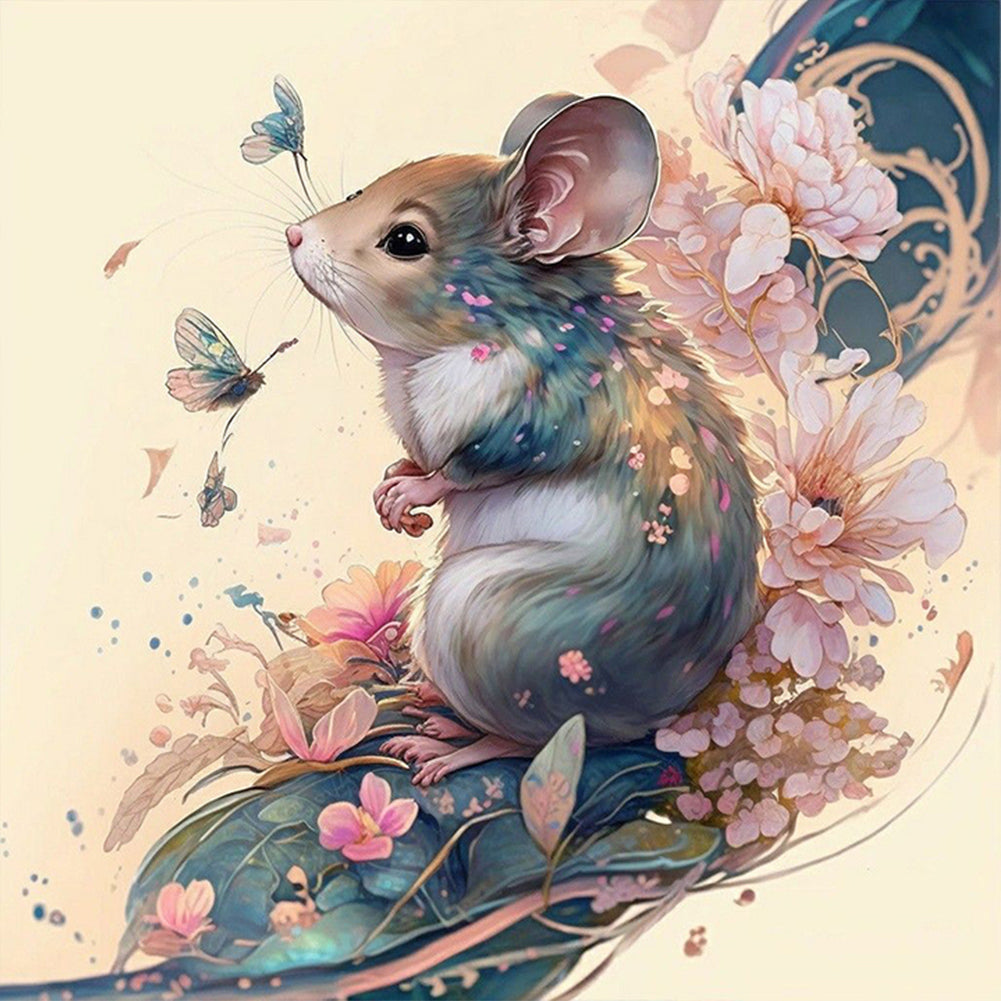 Mouse With Butterfly - Full Round Drill Diamond Painting 30*30CM